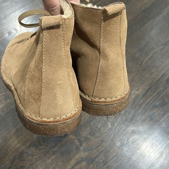 J Crew Suede Chukka Desert Ankle Boots Mens 7 Beige Brown Shearling Lined Italy - Picture 9 of 10